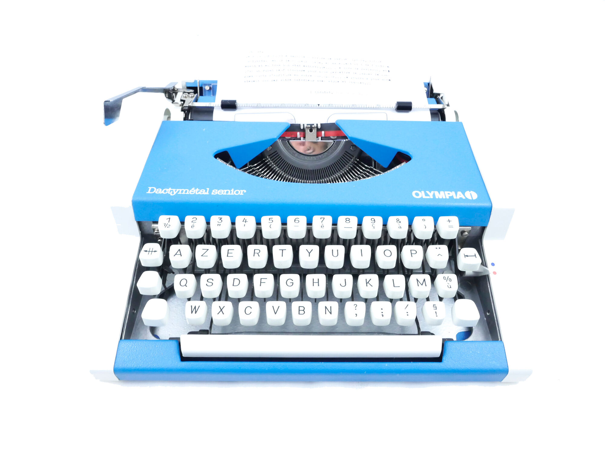 Revised Blue Olympia Dactymetal typewriter