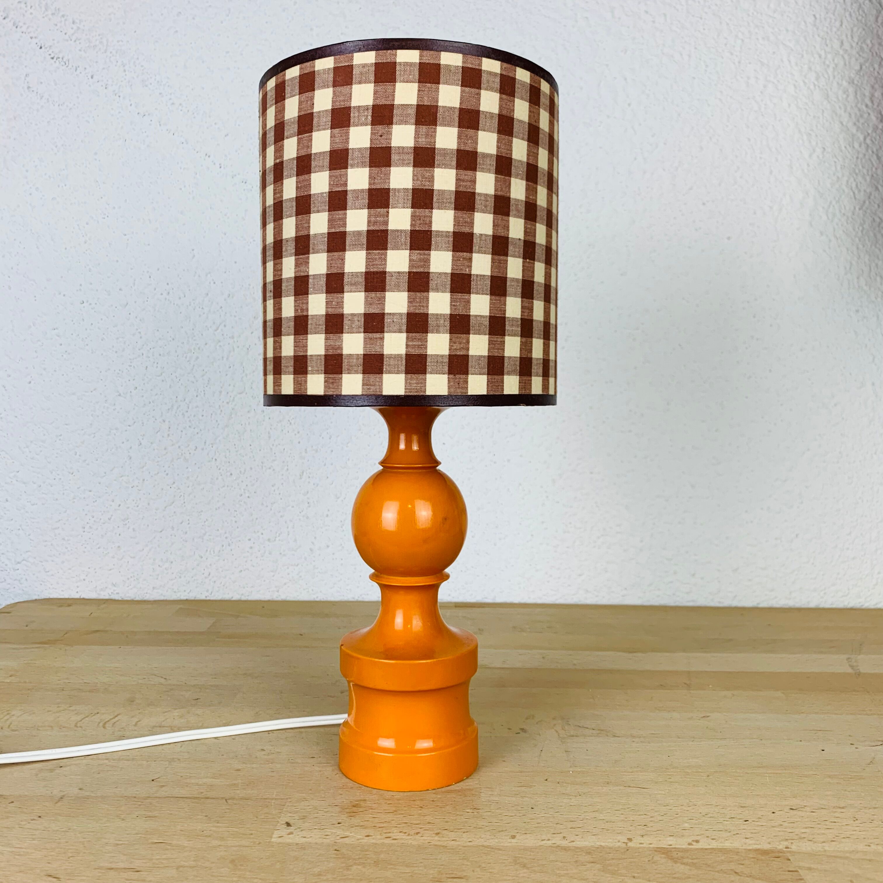 Orange lamp 70's turned wood