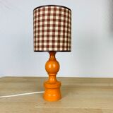 Orange lamp 70's turned wood