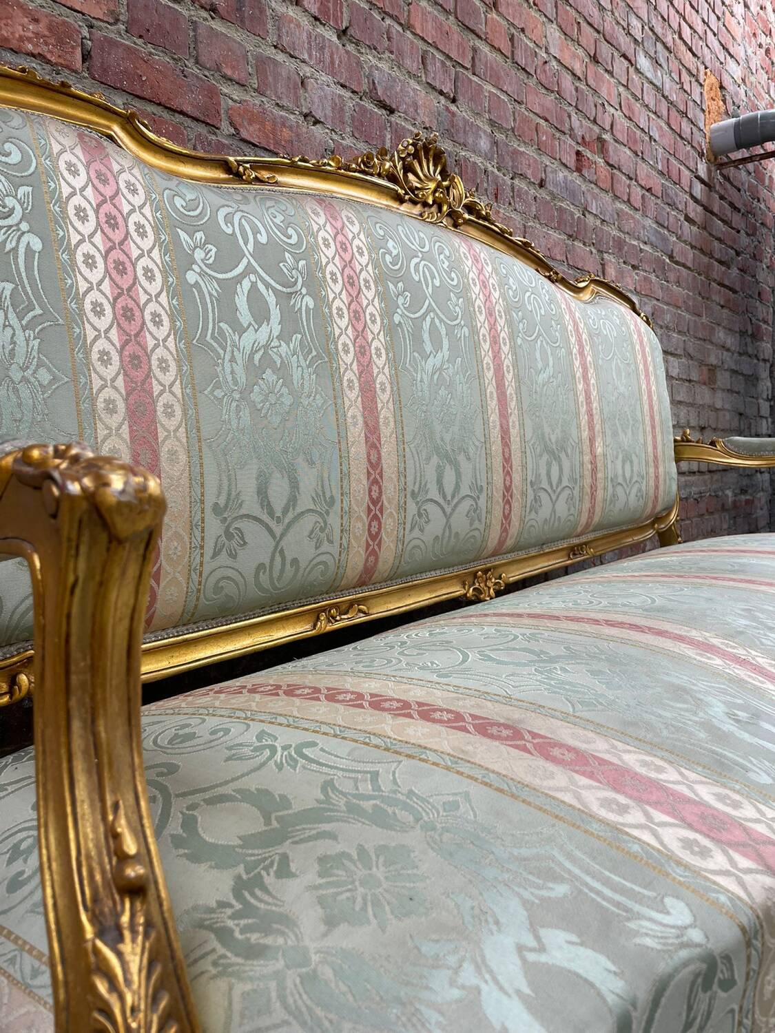 Antique Louis XV Style Gilded Sofa with Gobelin Upholstery