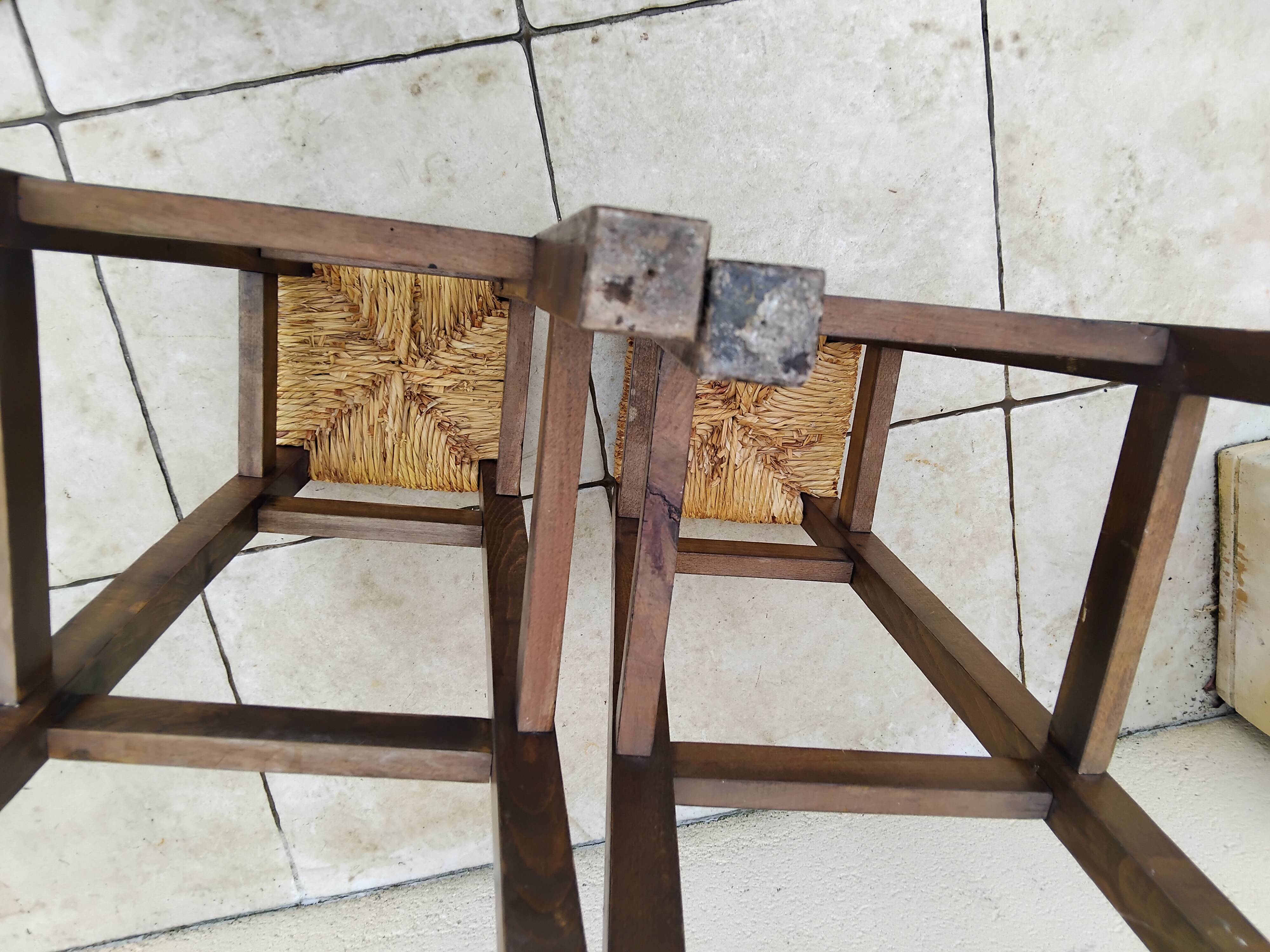 Pair of vintage stools with straw seats