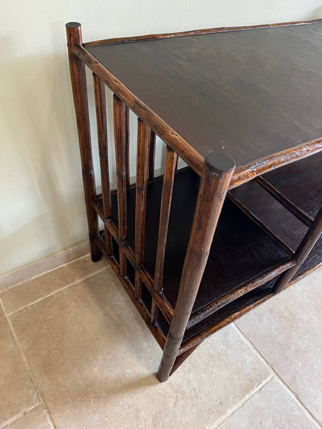 Brown rattan console shelf