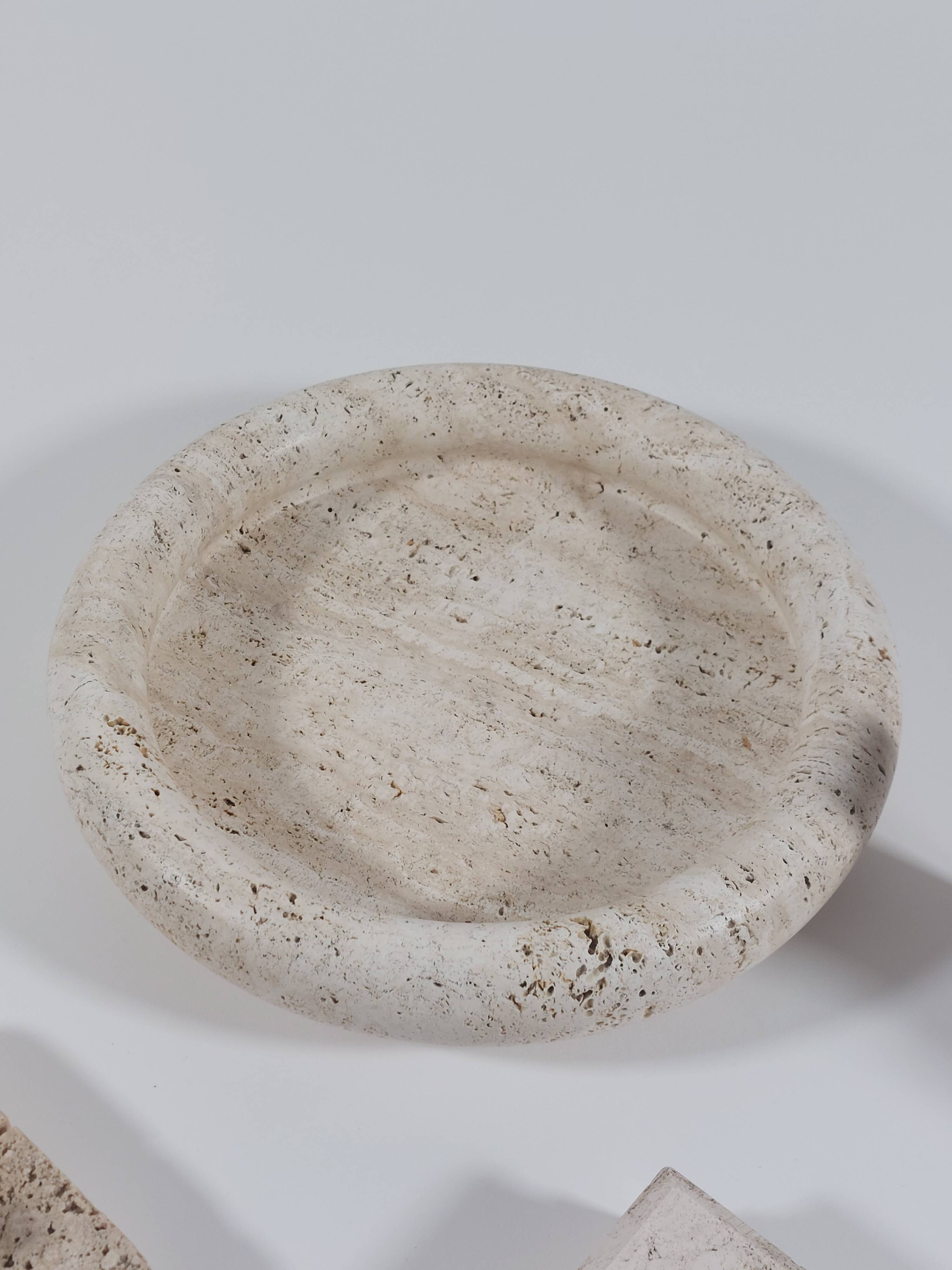 Vintage mid century travertine table set vide poche candleholder ashtray