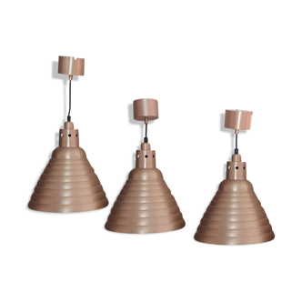 Set of 3 industrial type pendant lights, copper color