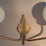 Applique en laiton et opaline à deux lumières, 1960