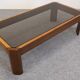 Modernist coffee table in elm and smoked glass, Italy circa 1970.