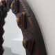 Spanish Brutalist Oval Mirror in Hand-Carved Wood with Brass Studs