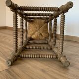 Stool high straw wood turned