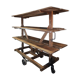 Former wooden factory shelf on metal wheels 1900