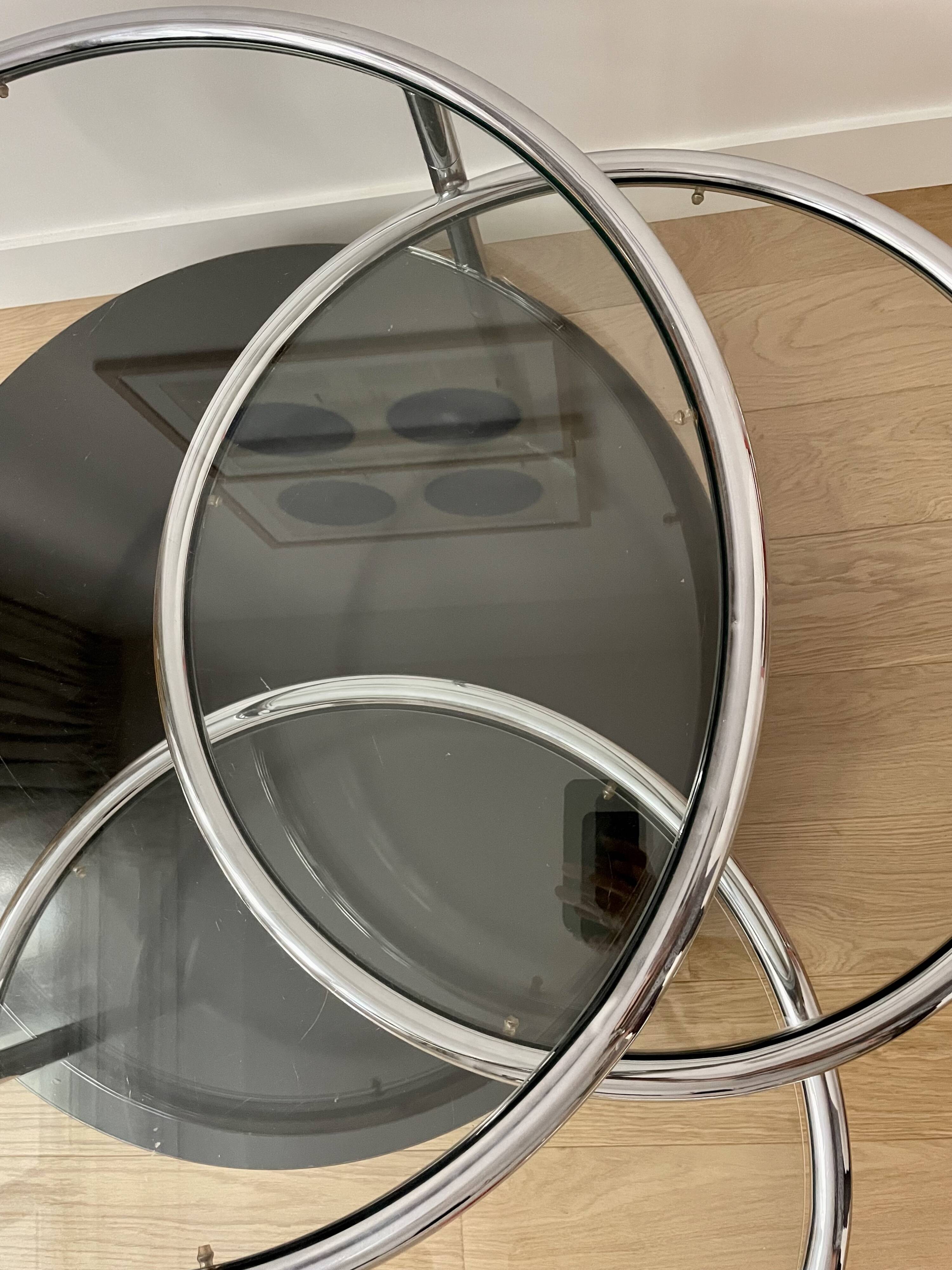 Vintage circular coffee table with triple top - 1980s