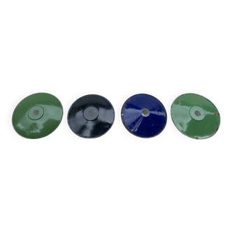 4 green, black and blue enamelled sheet metal suspensions