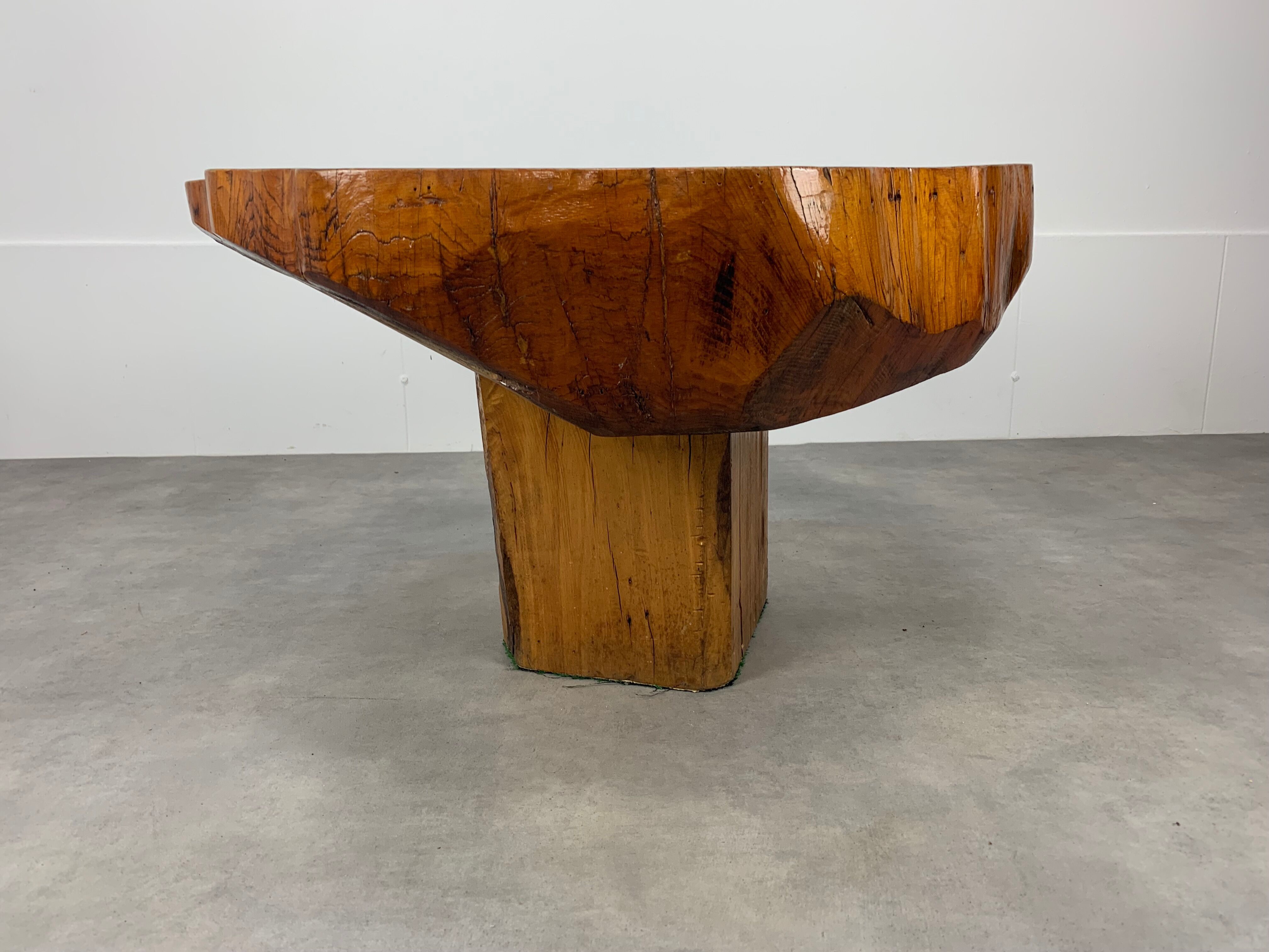 Brutalist tree trunk coffee table, solid wood