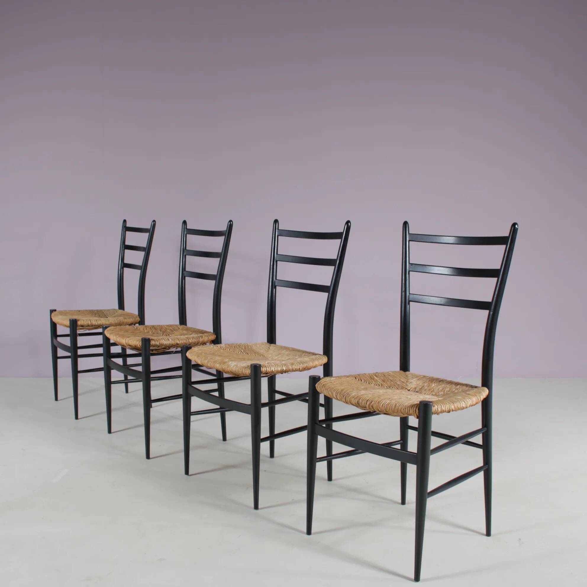 Set of 4 "Spinetto" dining chairs from Chiavari, Italy, 1950s