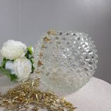 Round bubbled textured transparent glass vase