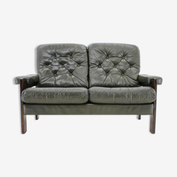 1970s dark green leather 2-seater sofa ,denmark