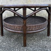 Round rattan and bamboo coffee table, vintage 1960
