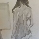 Tableau signé aquarelle portrait féminin « drapée dans l’atelier »
