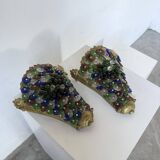 Pair of Art Nouveau bronze and Murano glass wall lights
