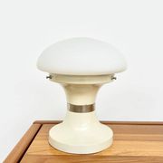 Pair of mushroom lamps — White opaline and lacquered metal — 1970s