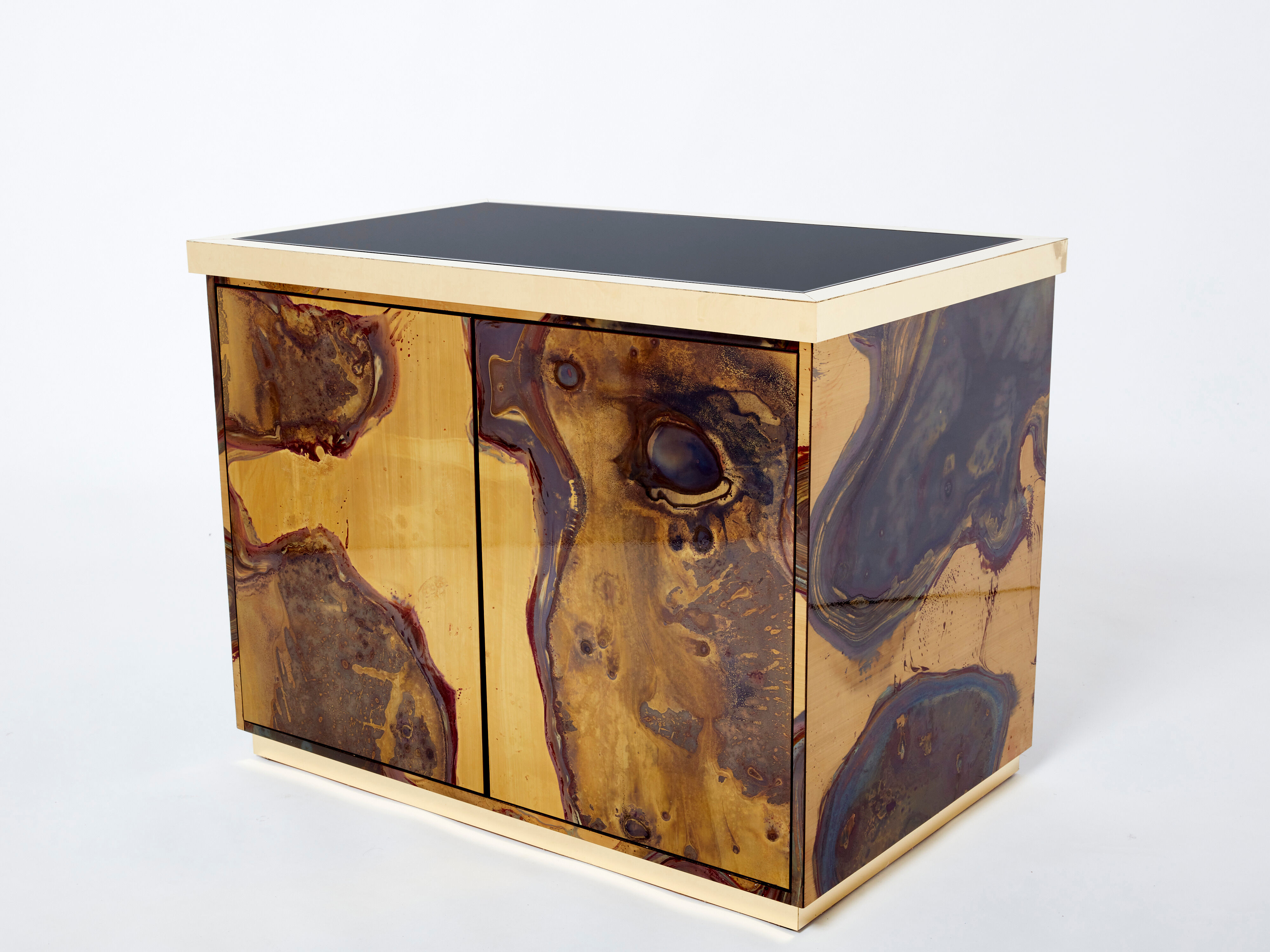 Pair of brass cabinets oxidized 1970