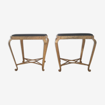 Pair of stools / ottomans - Pierluigi Colli - gold painted wrought iron.