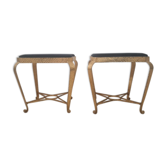 Pair of stools / ottomans - Pierluigi Colli - gold painted wrought iron.