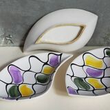 Three vintage free-form ceramic ravine dishes from the 1950s