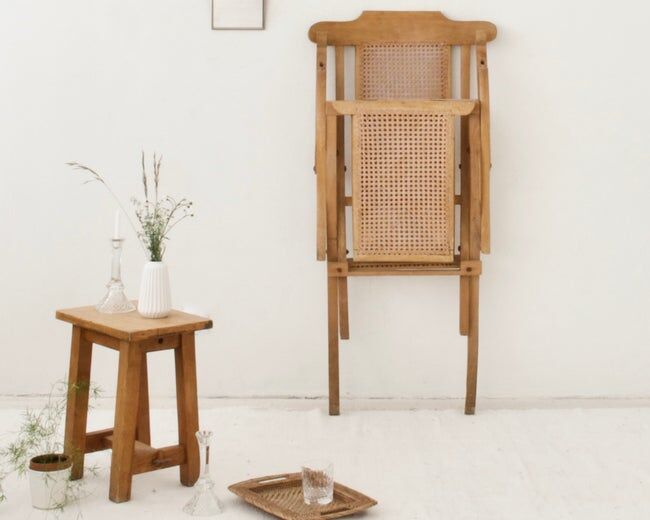 Chaise longue bois et cannage
