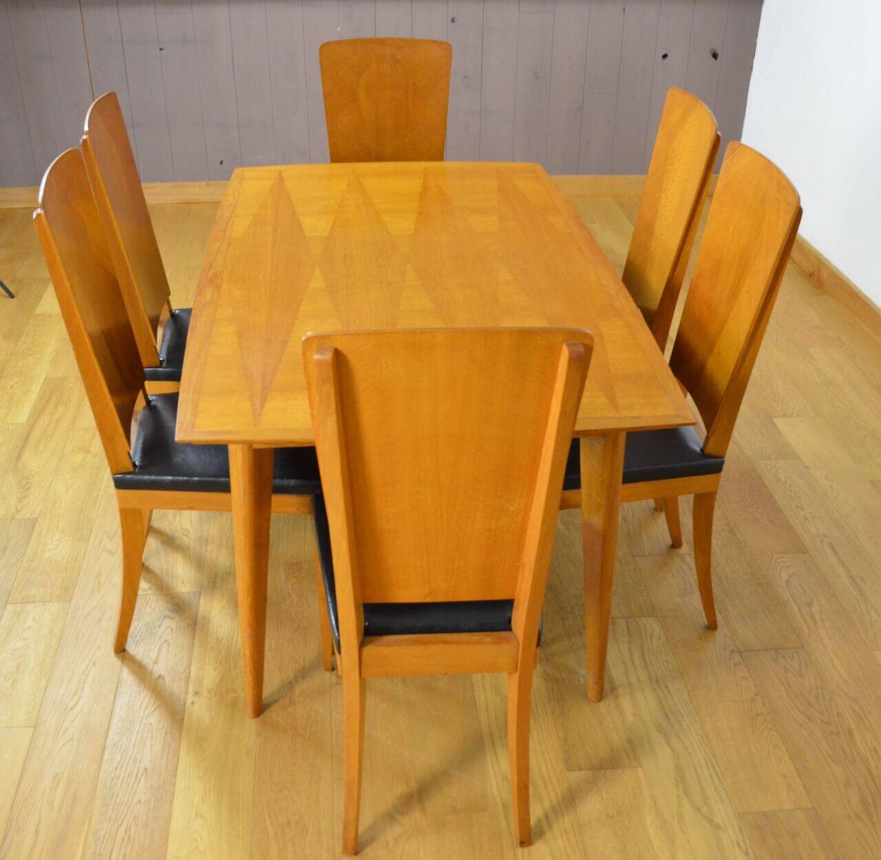 Vintage 1960s light oak table & compass legs