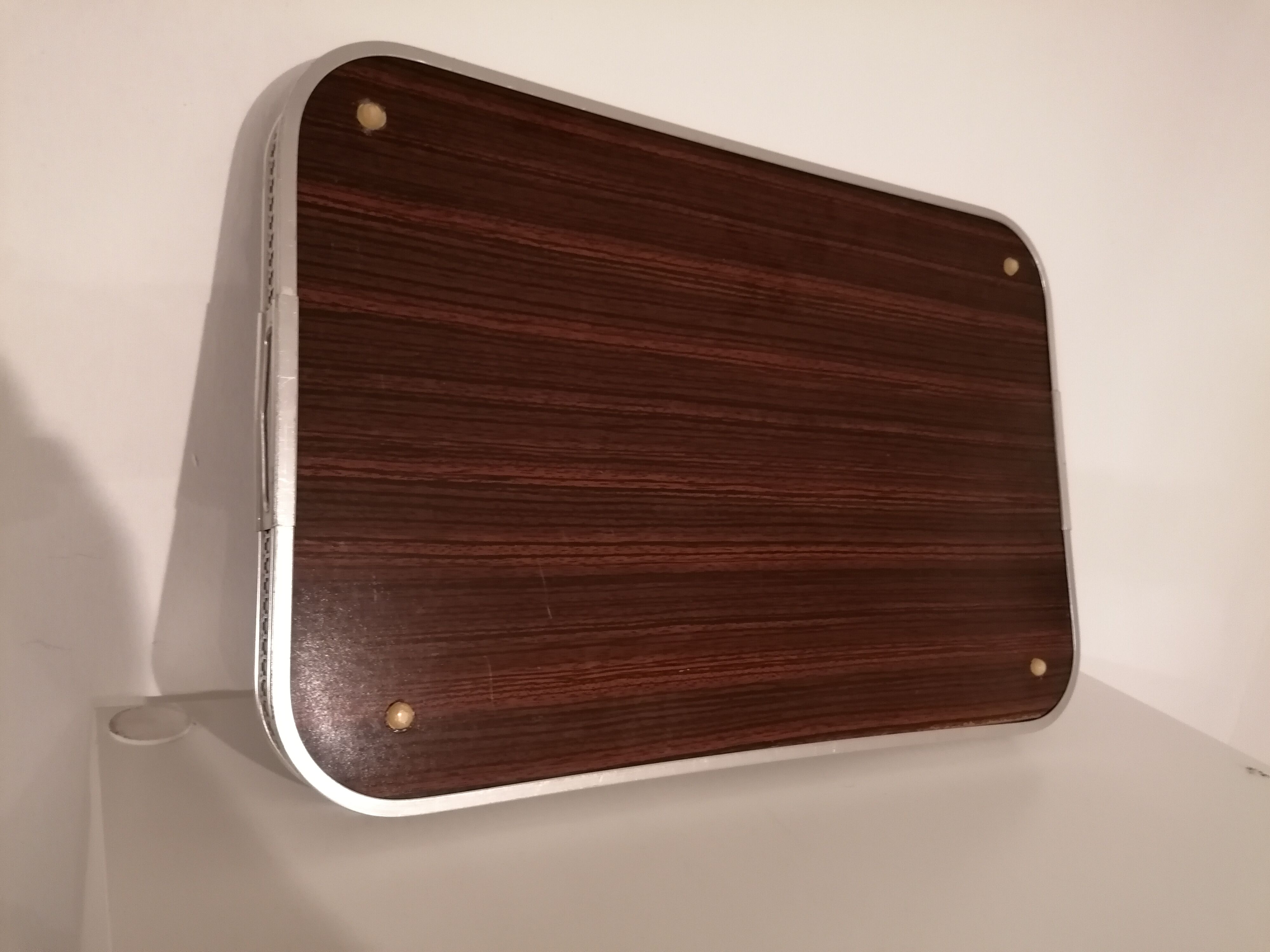 Silver metal tray décor faux wood formica vintage 60 70 made in Italy