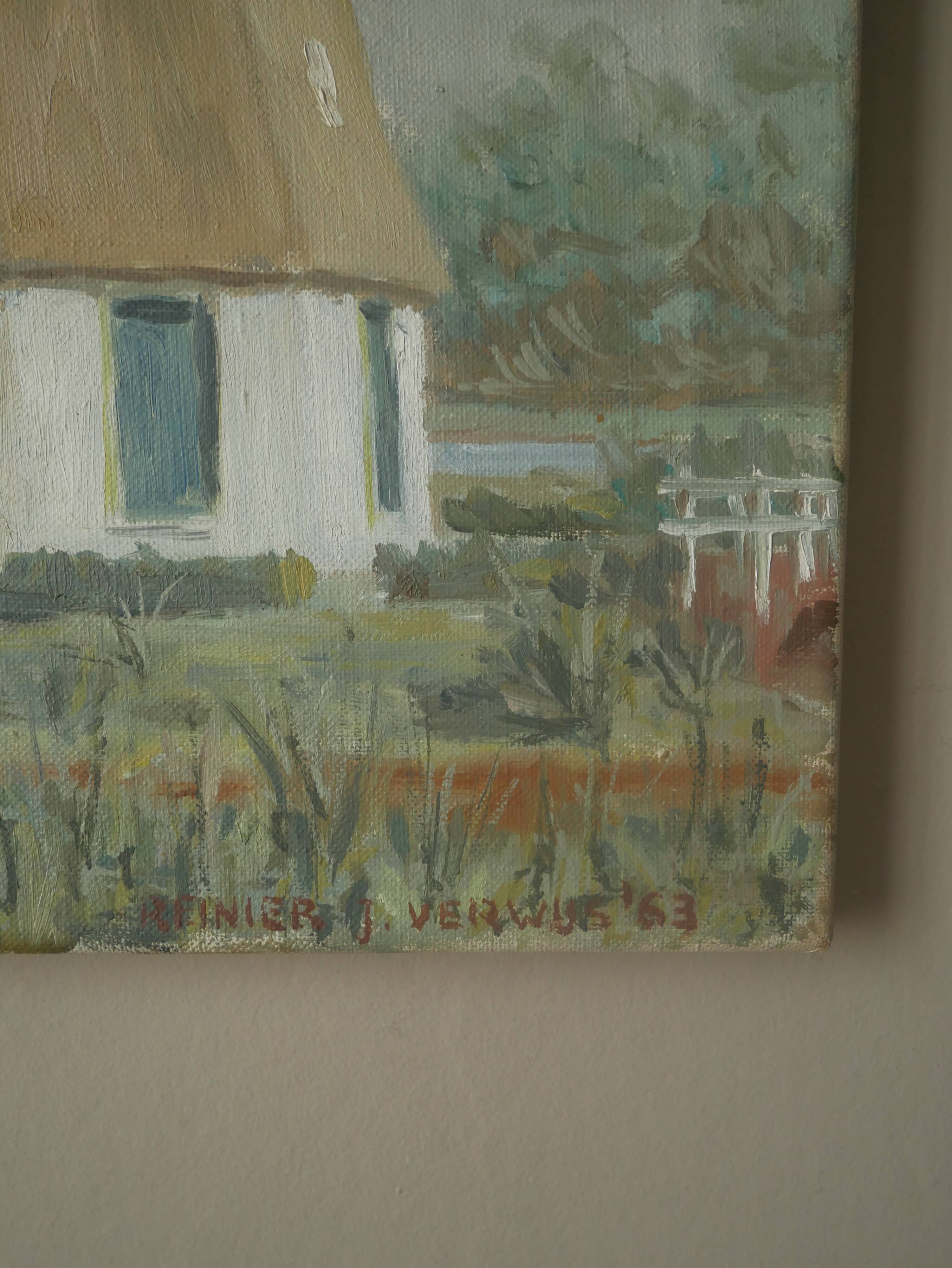 Acrylic painting on canvas vintage Dutch windmill Scandinavian countryside decoration