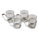 Lot de 4 tasses, verre et support en métal, Duralex France