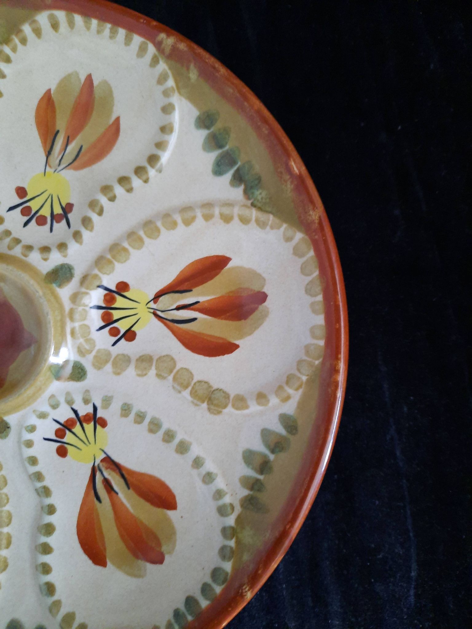 Oyster plate HB Henriot Quimper grey 23 cm Breton floral decoration