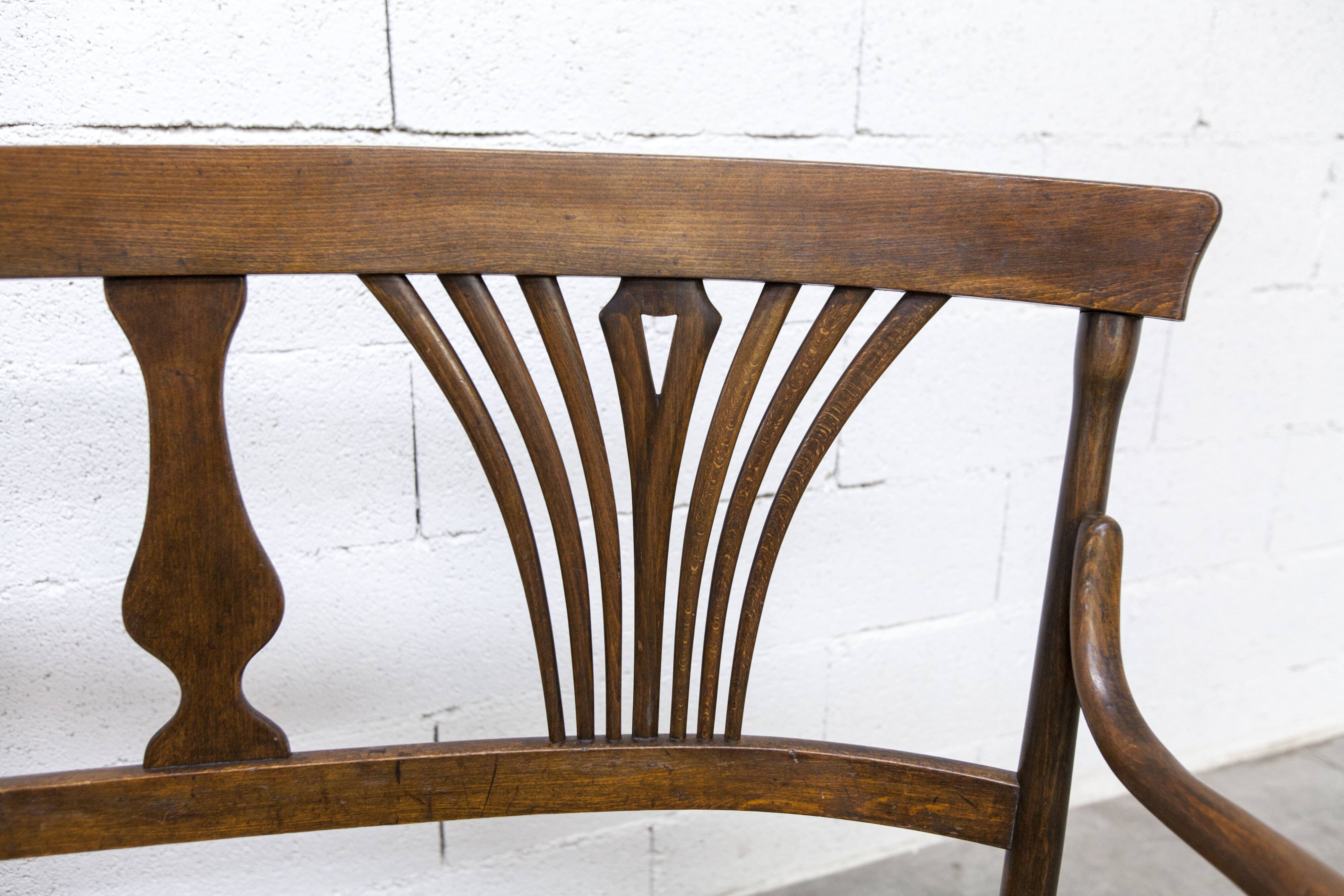 Fischel bench 1930 curved wood artisanal cane handmade