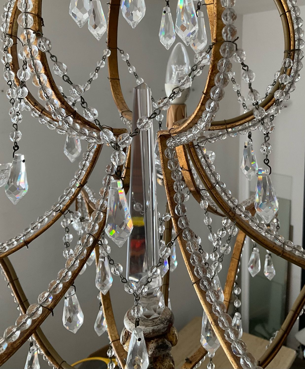 Old Venetian chandelier with Bohemian crystal tassels and gilded wood