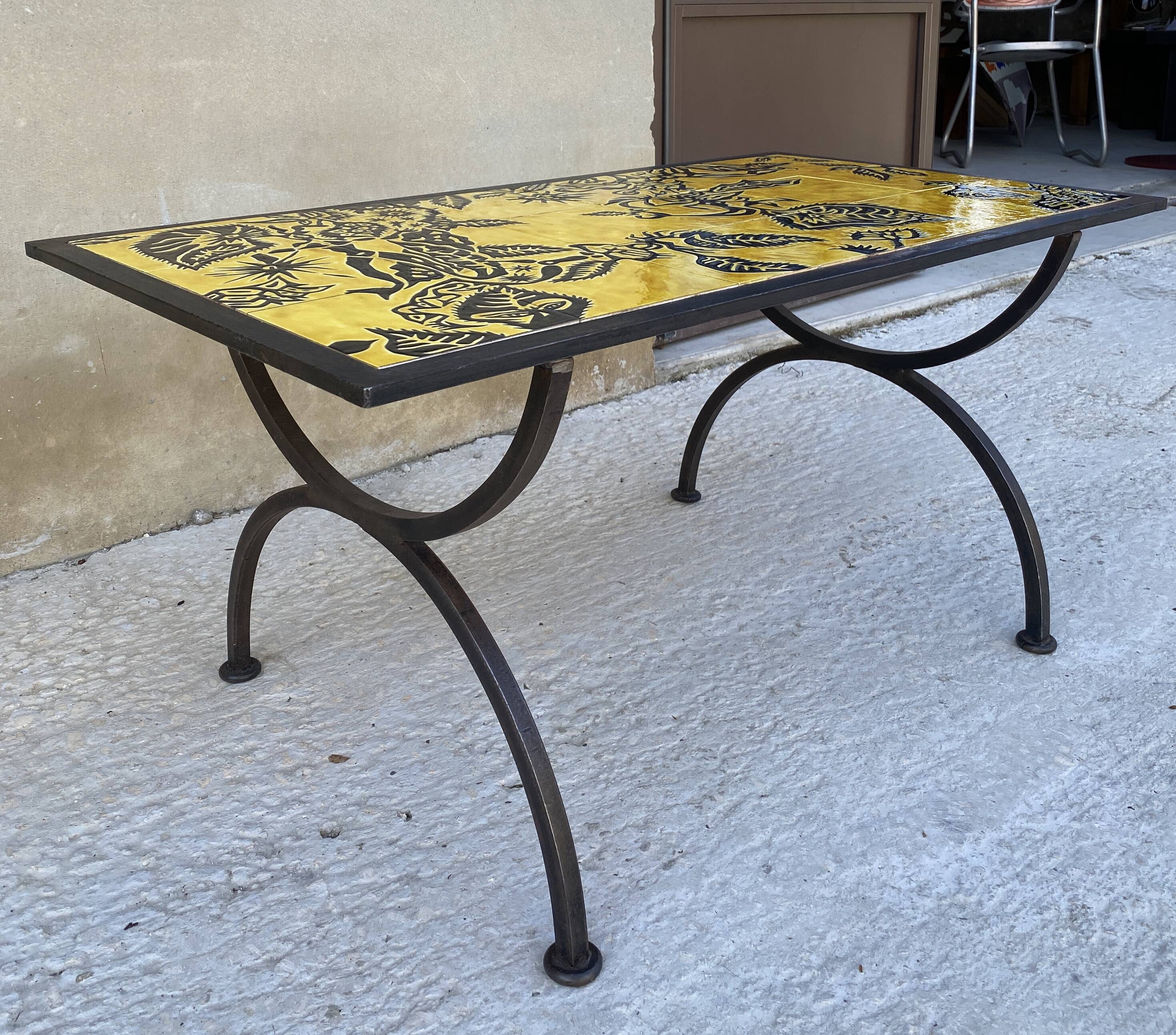 Jean Lurçat at Saint-Vincent Coffee table in wrought iron 1950