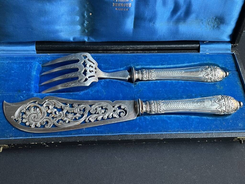 Fish serving cutlery – Silver Head of Minerva