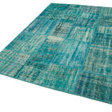 Handwoven Anatolian Contemporary 174 cm x 240 cm Turquoise Patchwork Carpet