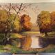 Oil on canvas, "Autumn lake landscape", Signed H. Michel