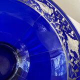 Cobalt blue glass bowl with Art Deco bird decor