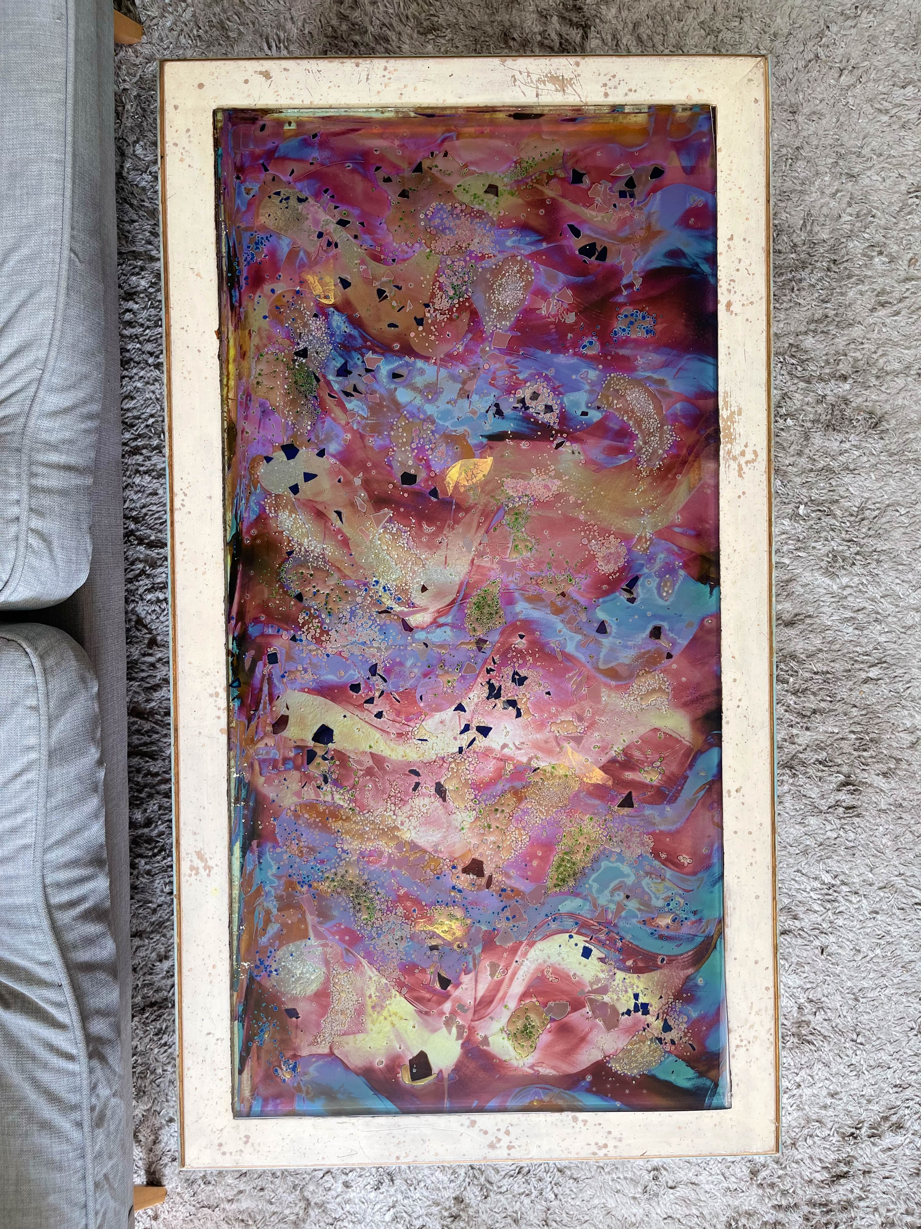 Baroque style coffee table colored glass