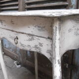 Small side table with walnut storage, patinated white shabby chipped