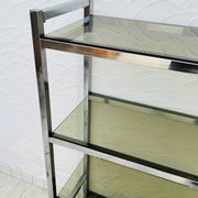 Chrome and smoked glass shelf in Italian 1970s style.
