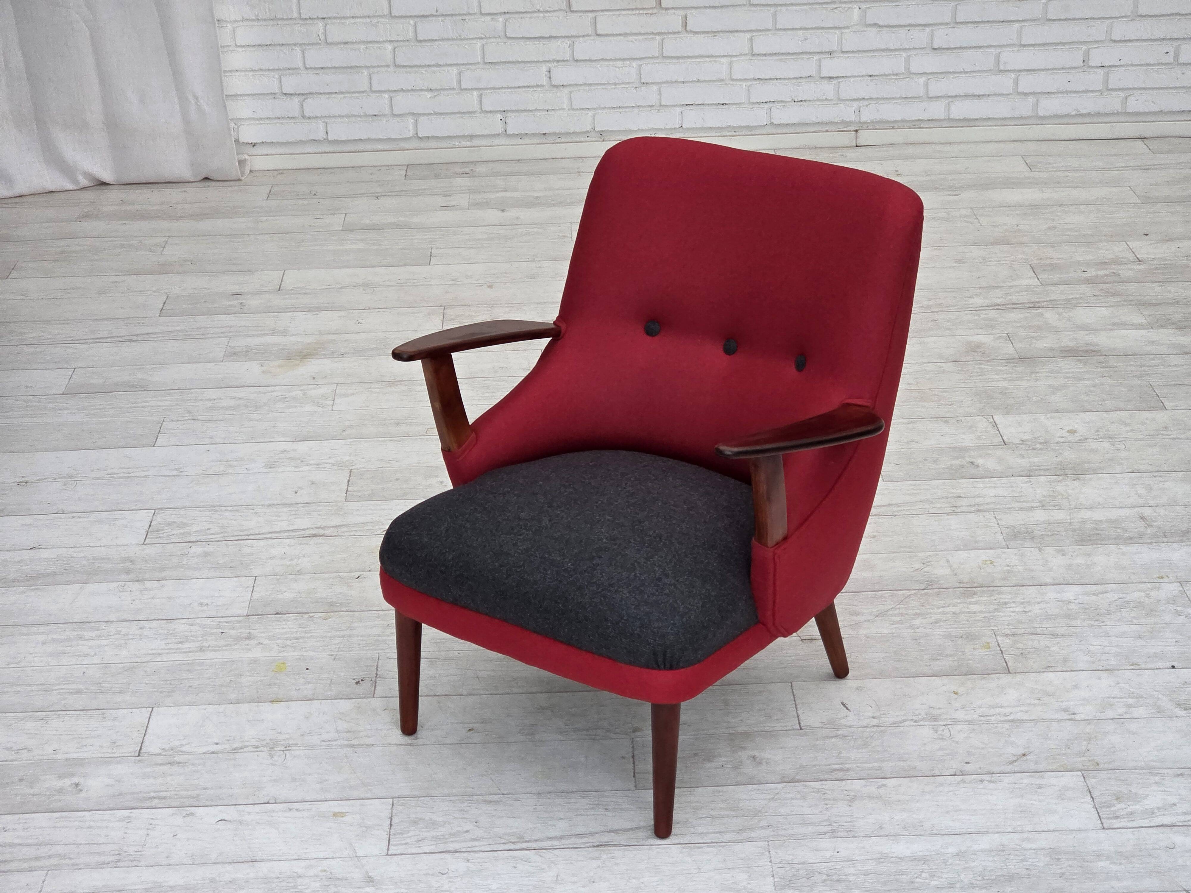 1960s, Danish designed armchair, reupholstered, furniture wool.