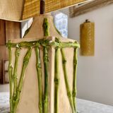 Bamboo-effect ceramic table lamp with lampshades, 1970s