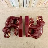 Pair of burgundy ceramic “Elephants” bookends