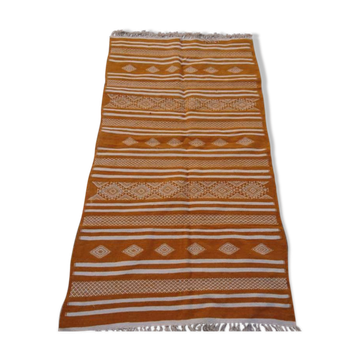 Kilim jaune fait à la main en laine 190x105cm