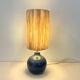 Vintage ball lamp base in blue ceramic stoneware with raffia rope lampshade
