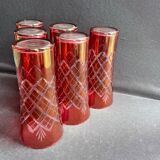 6 red glasses cut in orangeade – mid-twentieth