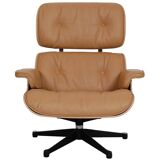 2-piece lounge chair with footstool, caramel, red leather, designed by Eames